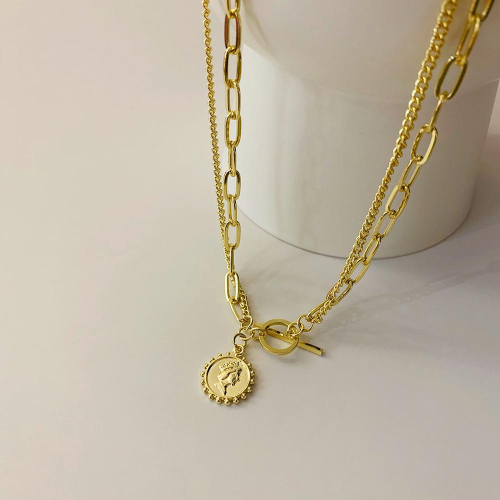 EXPEN Vòng cổ Hai Lớp Mặt Hình Học Phong Cách Vintage