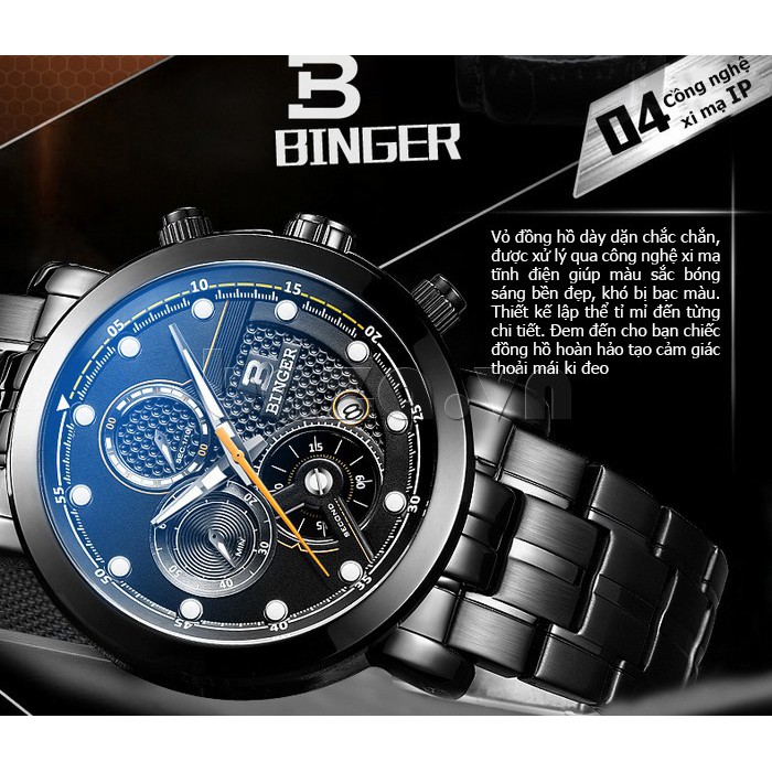 Đồng hồ thể thao nam Chronograph kim dạ quang Binger