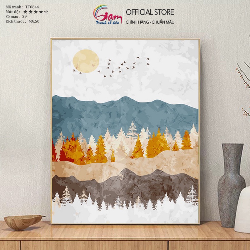 Tranh Tô Màu Số Hoá Trừu Tượng Rừng Thông GAM Đã Có Khung 40x50cm TT0644