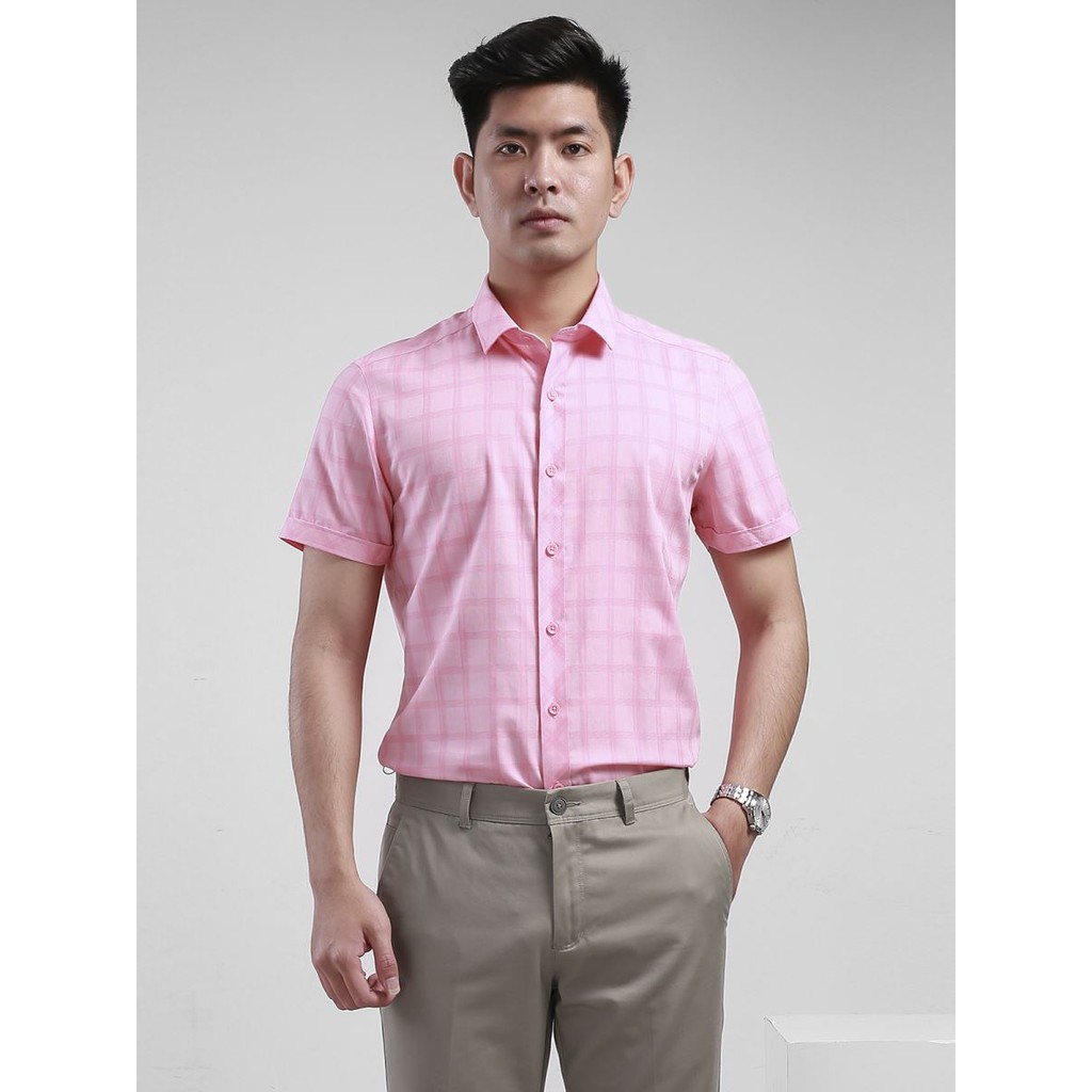 Áo sơ mi ngắn tay ARISTINO màu hồng tinh tế mặt vải mềm nhẹ, thoáng mát, thấm hút tốt - ASS061S8