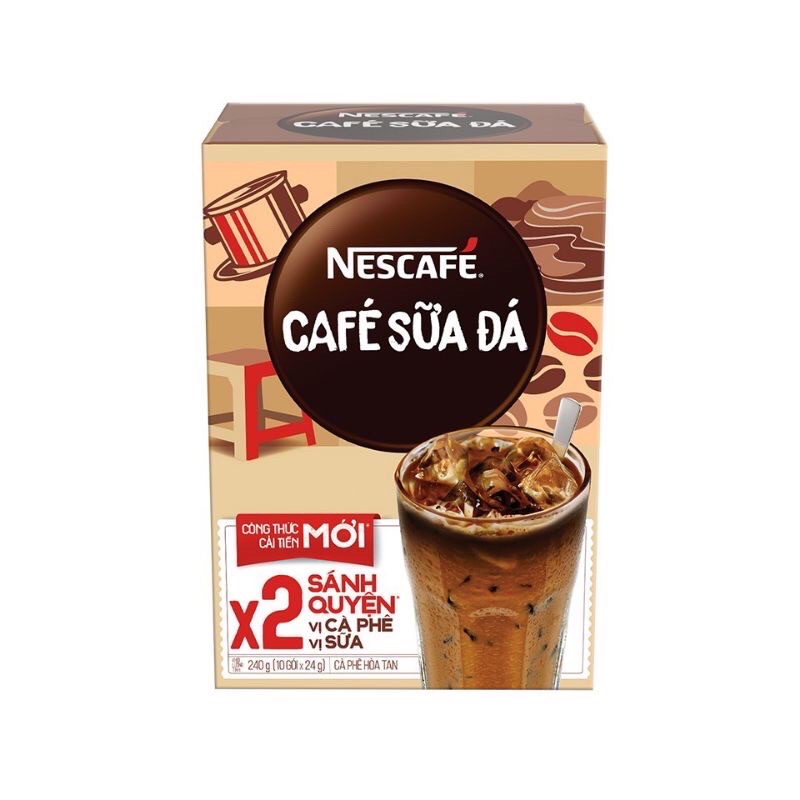 Nescafe cafe sữa đá công thức x2 sánh quyện (hộp 10 gói x 24g)