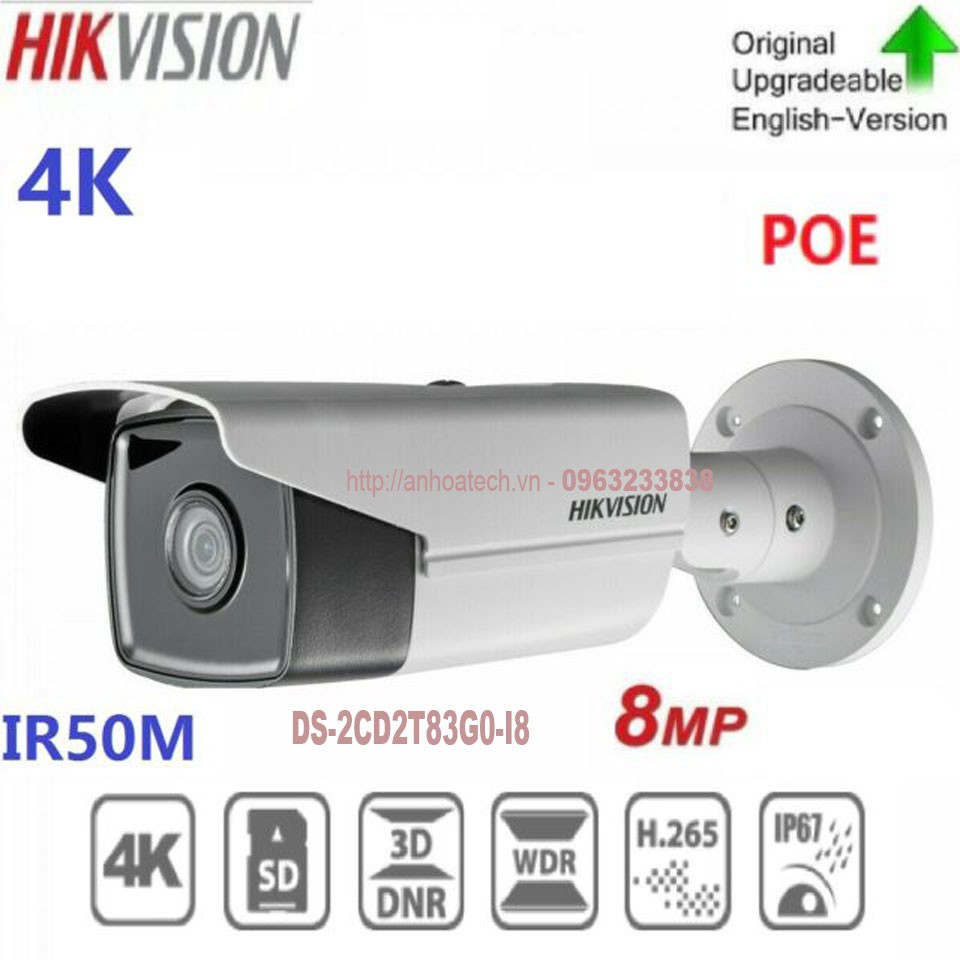 Camera IP hồng ngoại 8.0 Megapixel HIKVISION DS-2CD2T83G0-I8
