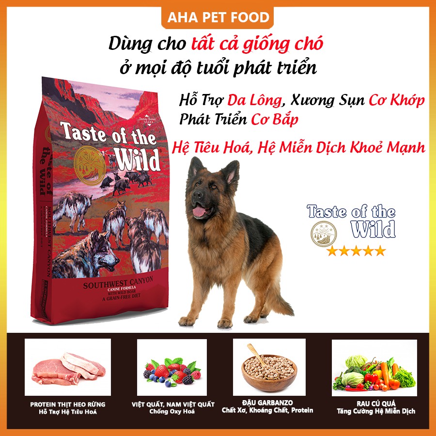 [Nhập Khẩu USA] Thức Ăn Cho Chó Becgie Taste Of The Wild Bao 2kg -  Southwest Canyon Thịt Heo, Trái Cây Rau Củ Quả