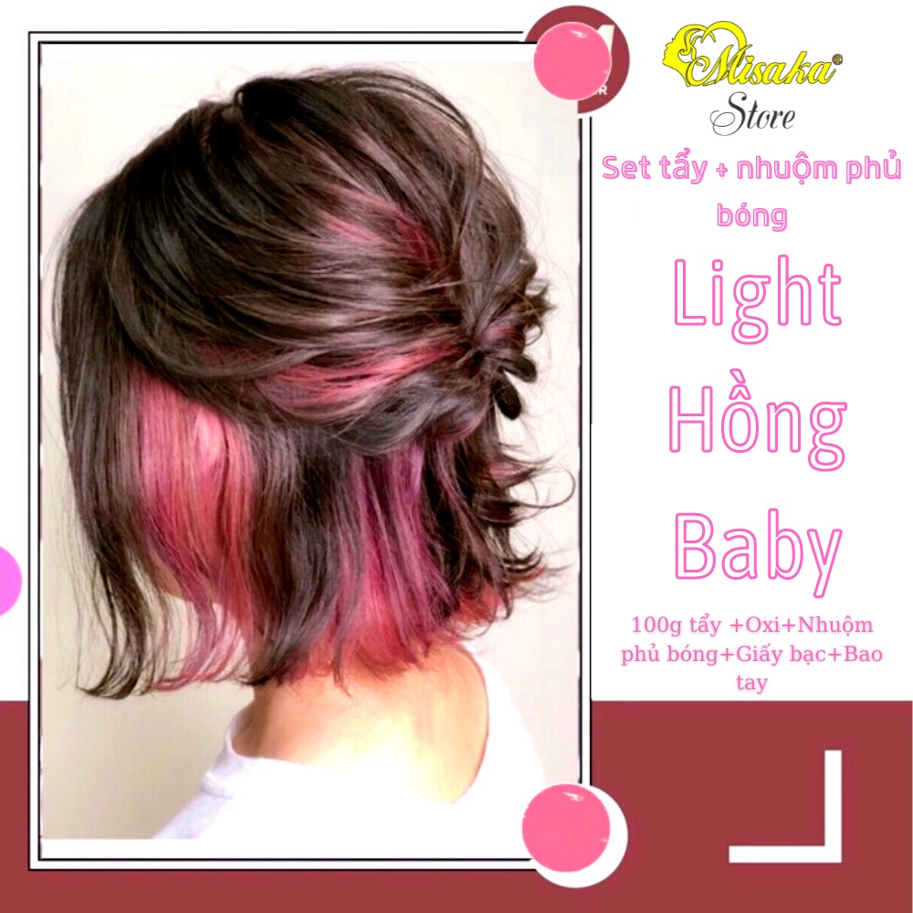 Set Nhuộm Light Hồng Baby , Màu Phủ Bóng,Đã Kèm Tẩy