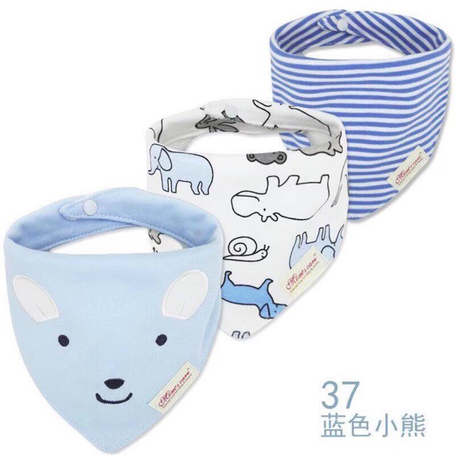 Set 3 Yếm Tam Giác Cotton Mom's Care, Cotton 2 Lớp Có Cúc Bấm Babibu - YTGMC