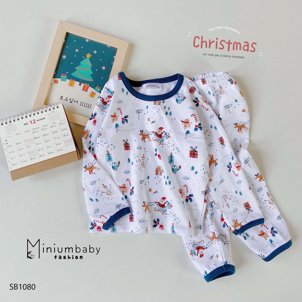 Set cotton viền noel cho bé trai, bé trái miniumbabyfashion, Bộ quần áo trẻ em unisex-SB1080