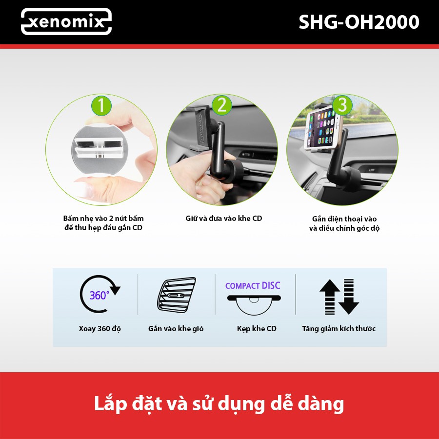 [Mã BMBAU50 giảm 10% đơn 99k] Giá Đỡ Điện Thoại Gắn Khe Ổ CD XENOMIX SHGOH2000 Nhập Khẩu Chính Hãng