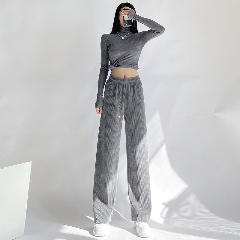 IELGY Quần Dài Lưng Cao Dáng Rộng Thời Trang Cho Nữ