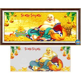 Tranh đính đá cao cấp! Ông Phật Di Lặc cây kim tiền (65×149)