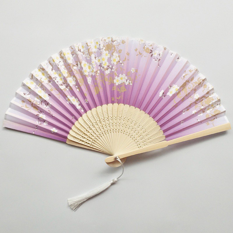 Quạt Xếp Cầm Tay Vải Lụa In Họa Tiết Hoa Anh Đào Phong Cách Trung Hoa