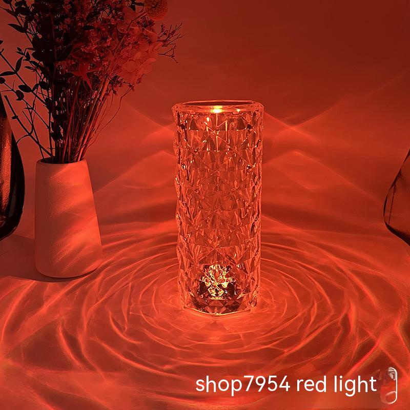 Đèn Ngủ Để Bàn Hình Cánh Hoa Hồng Pha Lê Lãng Mạn Có Cổng Sạc USB