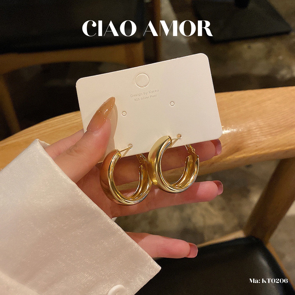 Khuyên tai nữ, Bông tai tròn trơn bản to sang trọng Trang sức Ciao Amor - KT0206