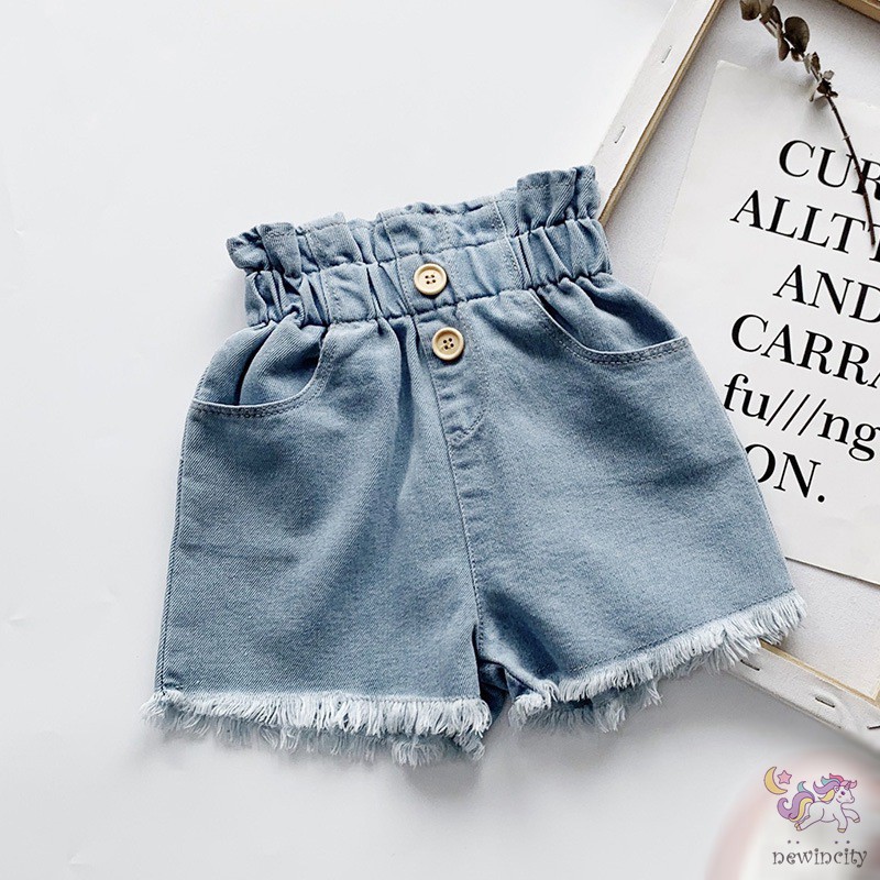 Quần Đùi Jean Lưng Cao Kiểu Hàn Quốc Dễ Thương Cho Bé Gái