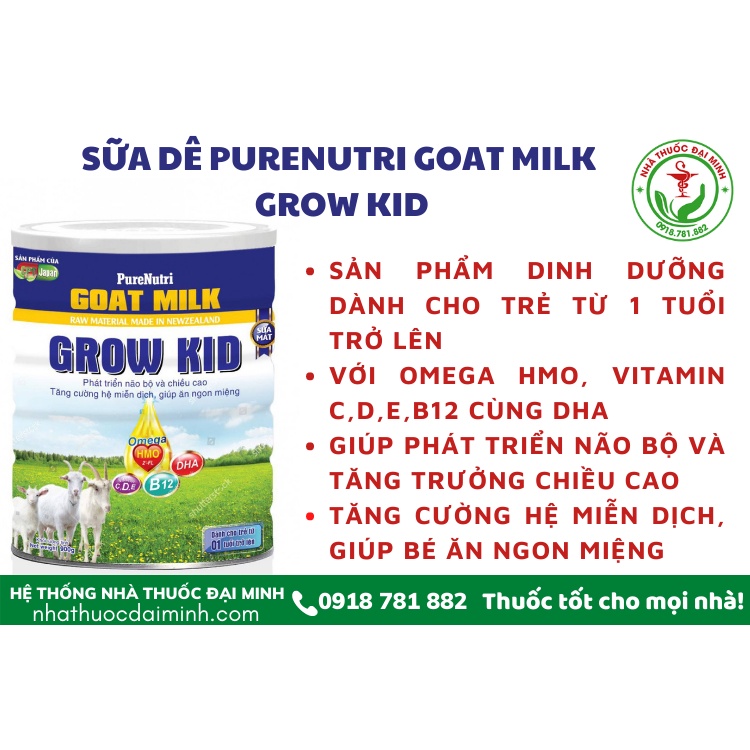 Sữa Dê PureNutri Goat Milk Grow Kid 900g - Giúp Phát Triển Não Bộ Và Tăng Trưởng Chiều Cao, Tăng Cường Hệ Miễn Dịch