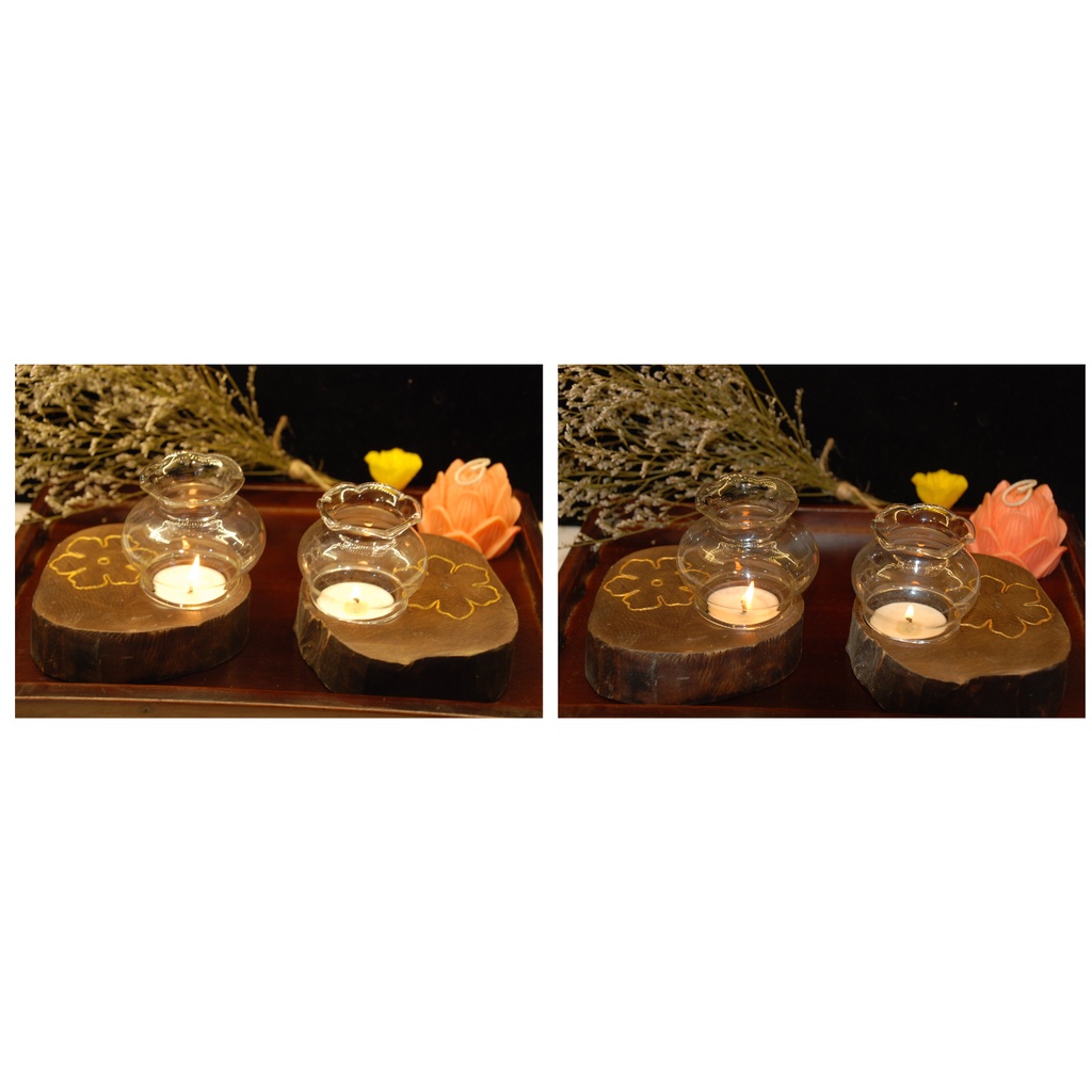 Combo 2 bộ đế nến tealight + chụp thủy tinh