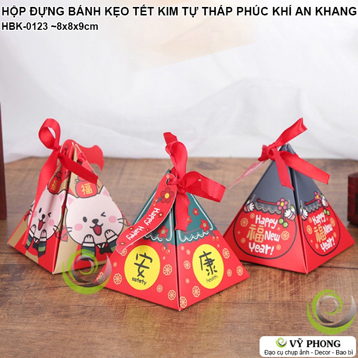 HỘP GIẤY ĐỰNG BÁNH KẸO QUÀ TẾT NĂM MỚI XẾP HÌNH KIM TỰ THÁP PHÚC KHÍ AN KHANG QUÀ XUÂN NEW YEAR HBK-0123