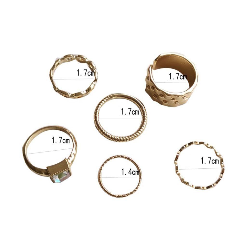 QQMALL Set 6 Chiếc Nhẫn Tròn Gợn Sóng Thời Trang Cho Nữ