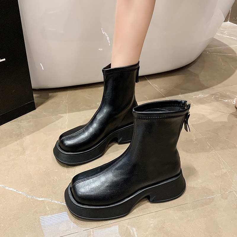 Y01 - BEST SHOP - BỐT NỮ ĐẾ MÓC CÂU, bốt lửng đế 5cm siu xinh- sẵn hàng 2 màu đen và kem