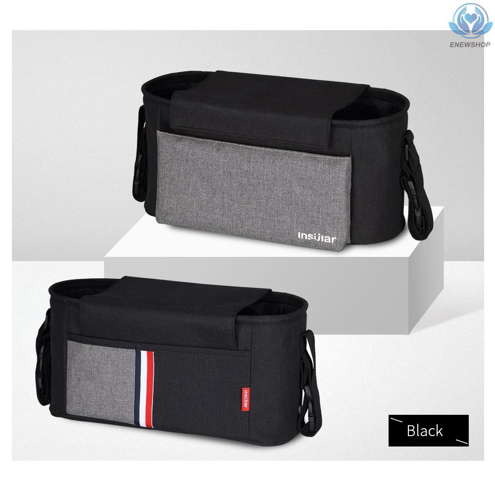 ♥♥enew~Universial Stroller Organizer Bag Diaper Bottle Storage Bag Cup Holder with Shoulder Strap Grey