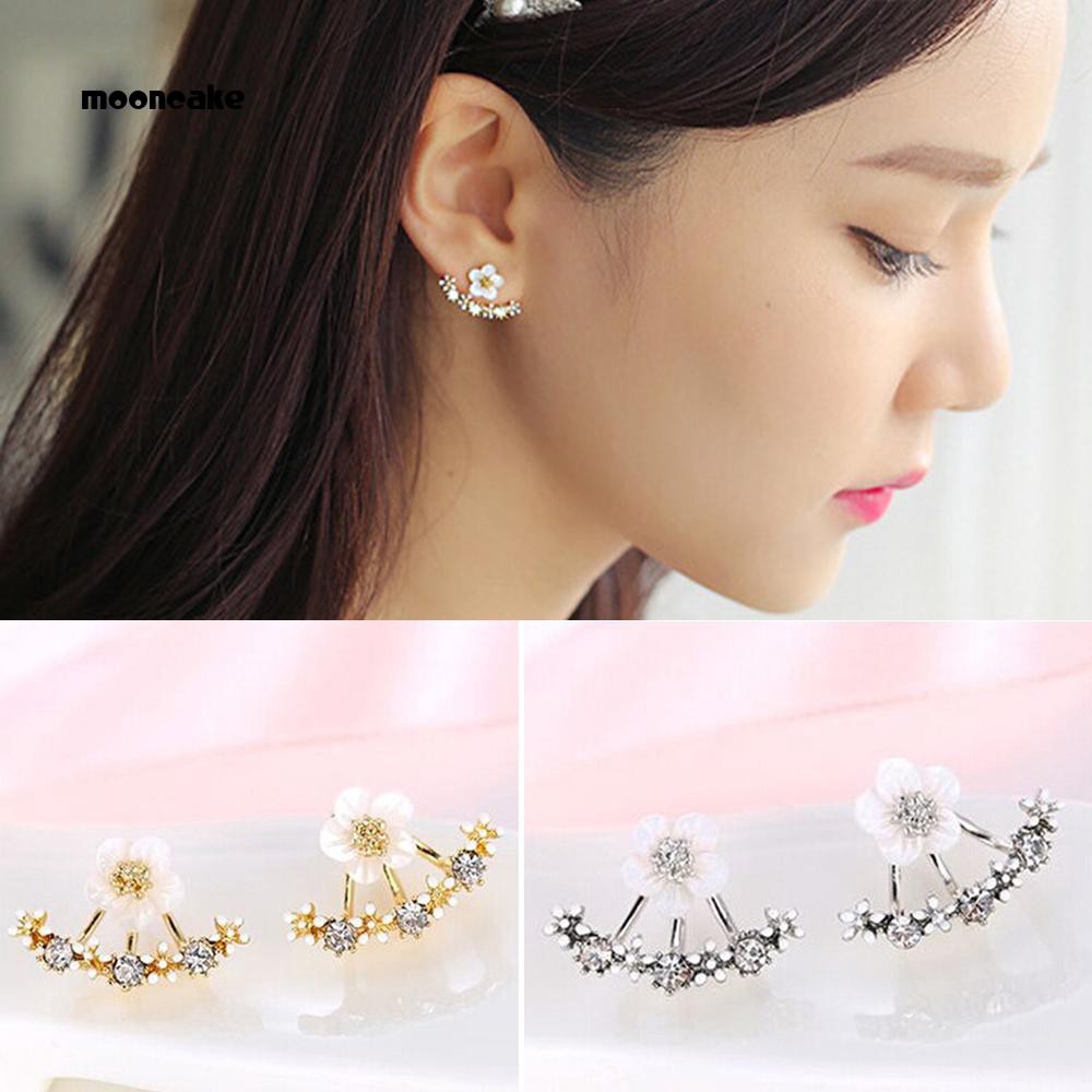 Khuyên tai hình bông hoa đính đá phong cách Hàn Quốc thanh lịch dành cho nữ