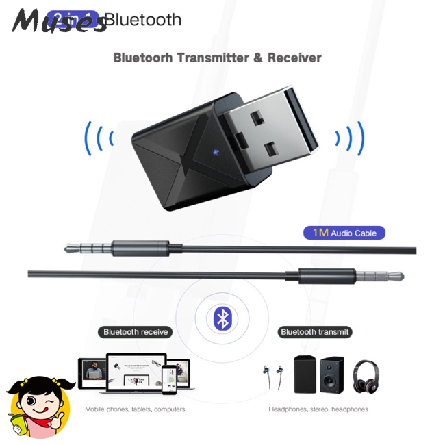 Bộ thu 2 trong 1 Bluetooth 5.0 Bộ chuyển đổi âm thanh nổi không dây 3,5 mm