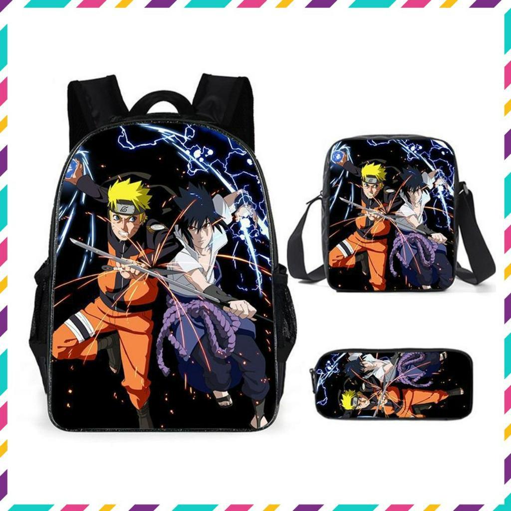 Balo đi học, balo học sinh cấp 1, túi đeo chéo, hộp bút hoạ tiết naruto, sasuke , balo thời trang cho học sinh