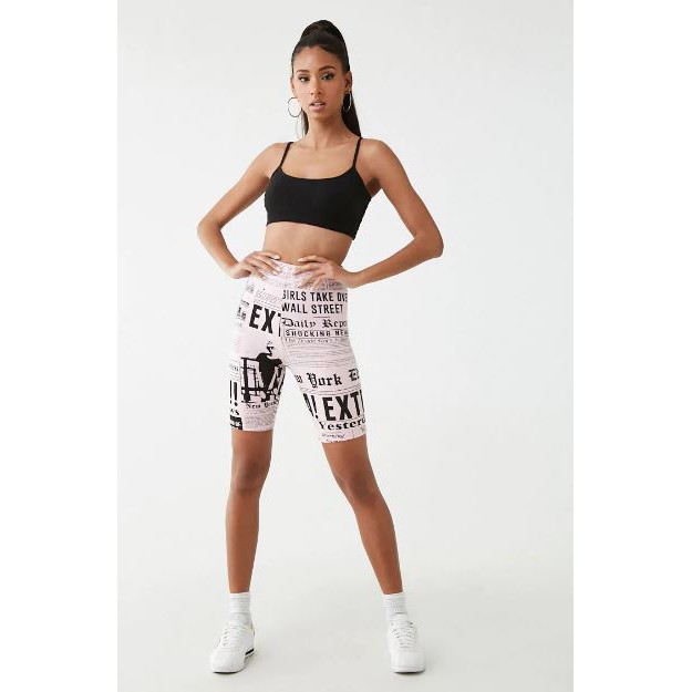 Quần biker short cycle short F21 họa tiết báo