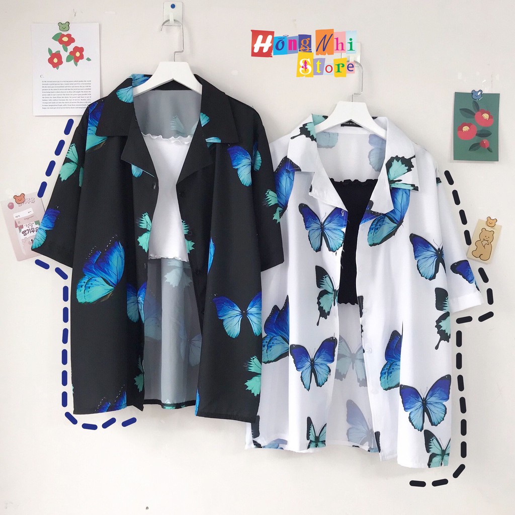 Áo sơ mi hoạ tiết tay lỡ dáng rộng, sơ mi đi biển, sơ mi bướm to tay lửng unisex - mm | BigBuy360 - bigbuy360.vn