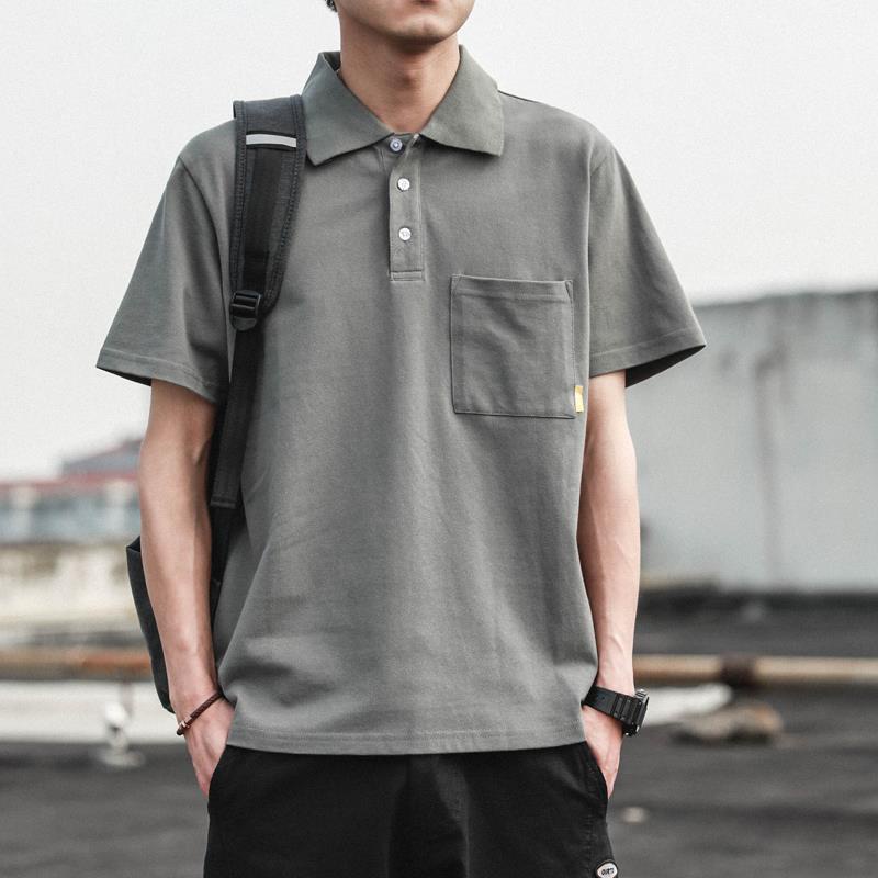 Mùa hè màu mới đơn giản Áo thun Polo nam s T-shirt hợp thời trang thương hiệu ngắn tay ve kiểu Nhật Bản túi rời nửa [phát hành vào ngày 14 tháng 8]