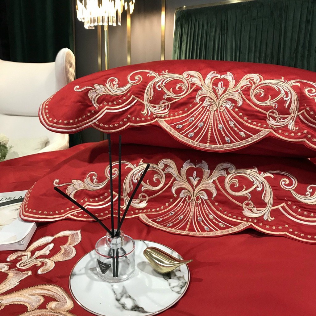 Chăn Ga Gối  Cưới đẹp - Bộ Chăn Ga Gối Lụa Silks 40s Cao Cấp Phòng Cưới