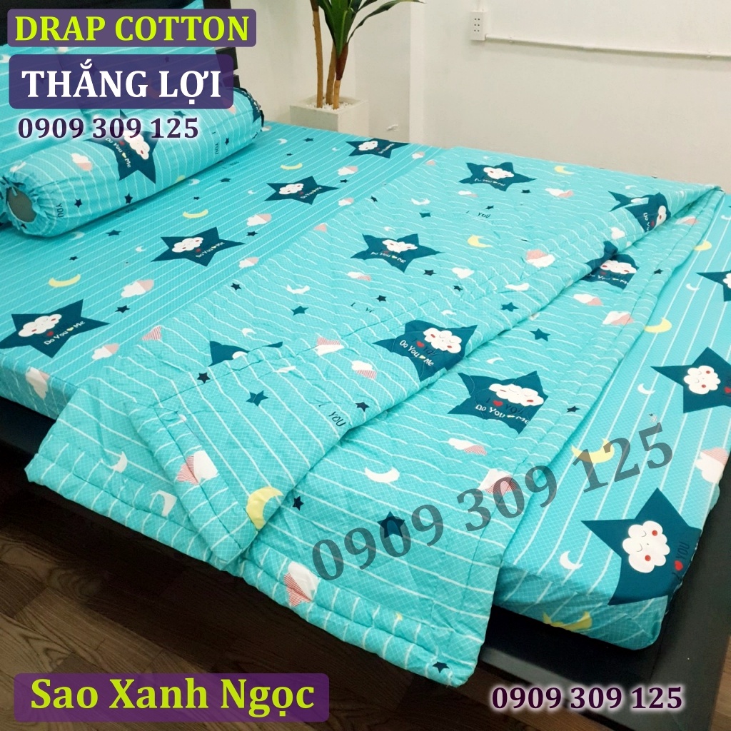 (RẺ VÔ ĐỊCH)bộ drap cotton Thắng lợi chính hãng SAO XANH NGỌC (ảnh thật)