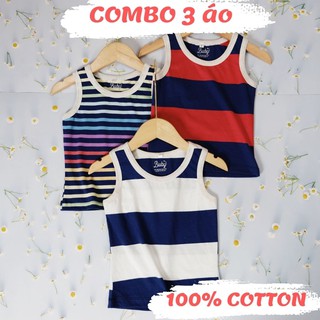 [COMBO 3] Áo ba lỗ kẻ sọc. Áo bé trai chất liệu cotton 100% mềm, mát SIZE 1-5 cho bé từ 7-23kg