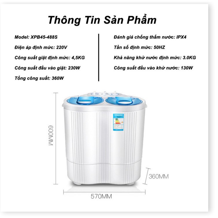 Máy Giặt Mini 2 Lồng 4,5kg tiết kiệm điện (Phiên bản nâng cấp vắt khô hơn)-TTHome