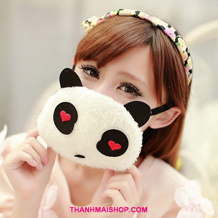 Combo 2 miếng che miệng hình gấu Panda VP020x2 vải lông mềm mịn
