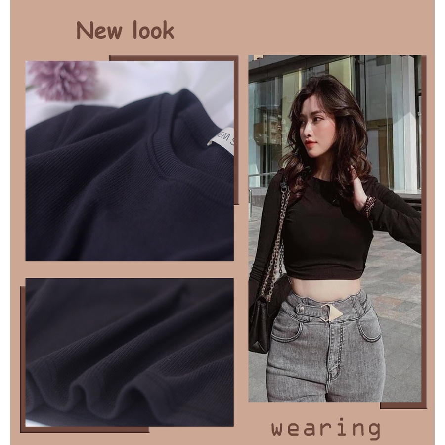 GEM STYLE - Áo len gân croptop dài tay cá tính, chất liệu dày dặn, ấm áp