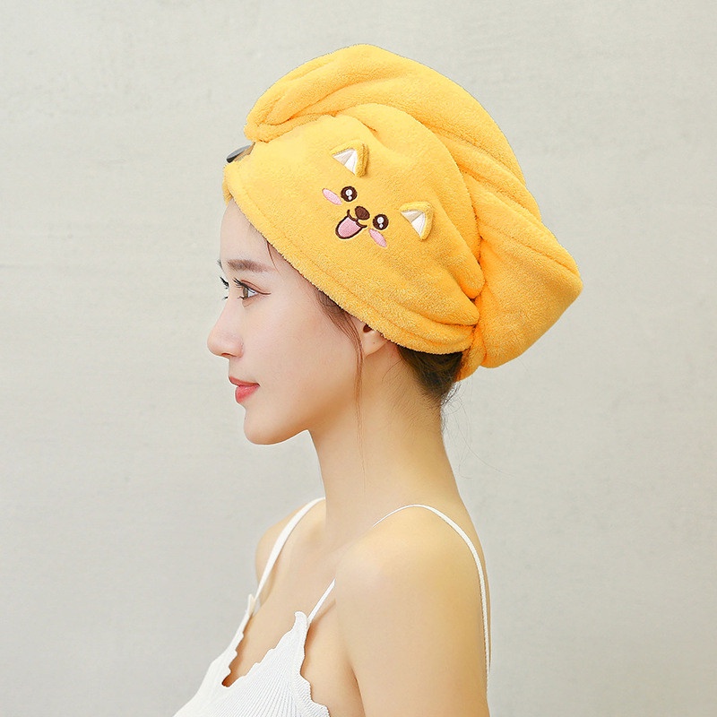 Mũ cuốn tóc dễ thương sau gội đầu, khăn quấn tóc nhanh khô, khăn đội đầu hình cún con vàng