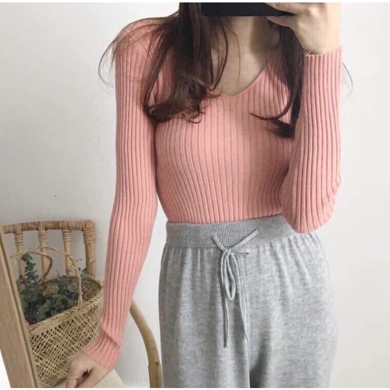 áo len trơn cổ tim 6 màu cho nữ