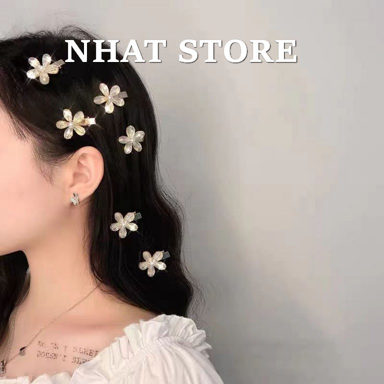 Kẹp tóc cho bé xinh xắn, cặp tóc bông hoa đính đá Nhat Store