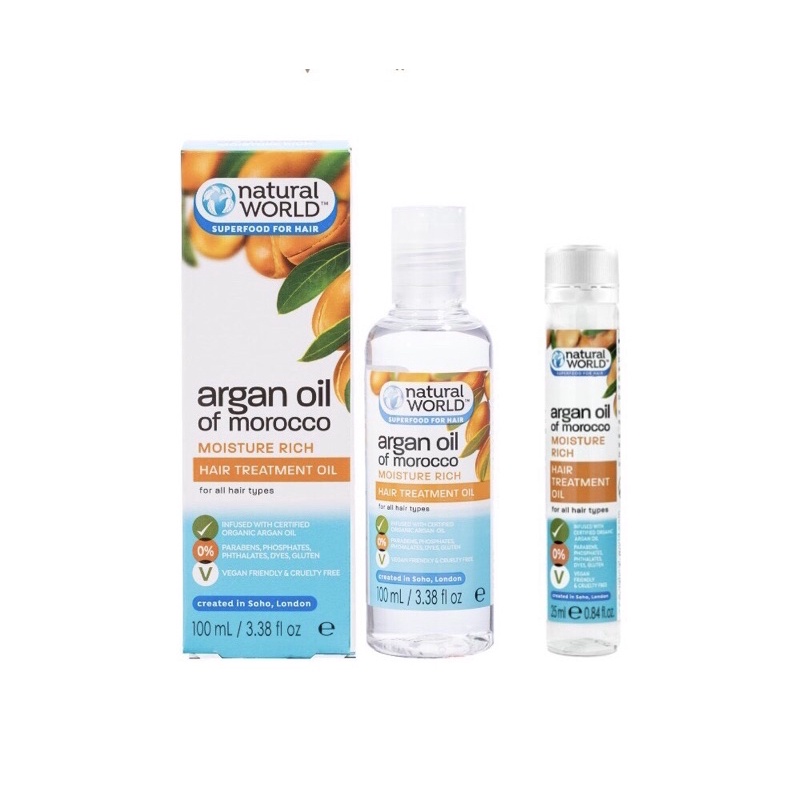 Tinh dầu dưỡng tóc Moroccan Argan Oil Natural World lọ 25ml và 100ml