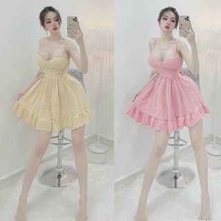 ĐẦM XOÈ KẺ CARO HAI DÂY CÚP NGỰC VIỀN BÈO DỄ THƯƠNG - QANU272