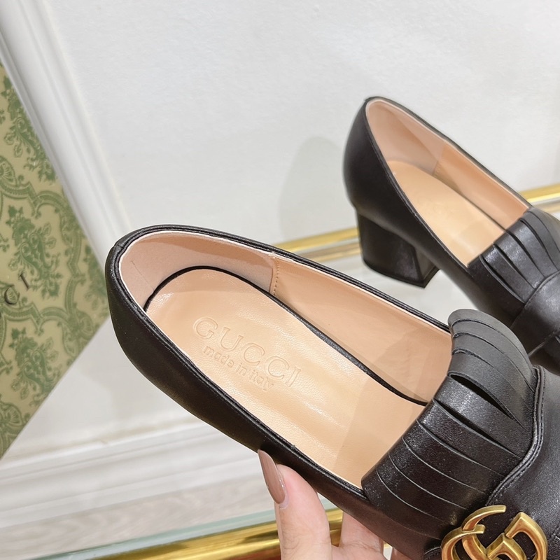 Giày Cao Gót, Giày Gót Vuông Gucci tua rua 5p hàng fullbox