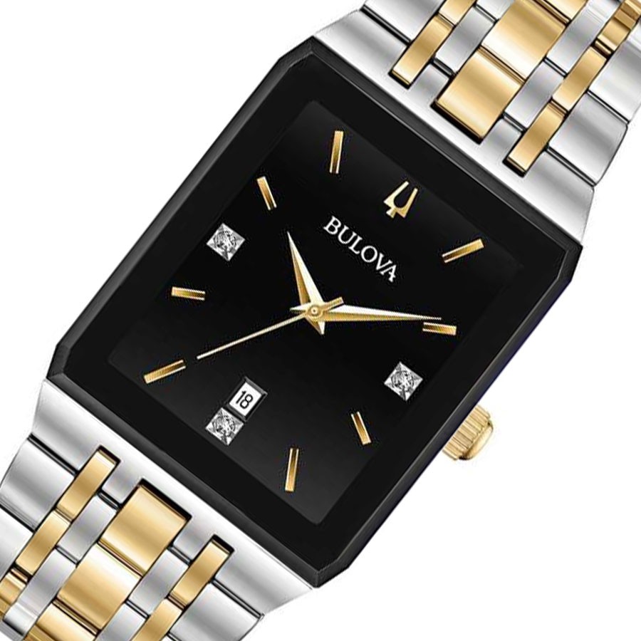 Đồng Hồ Bulova Nam Đính Kim Cương Dây Kim Loại Pin-Quartz 98D153 - Mặt Đen (30x45mm)