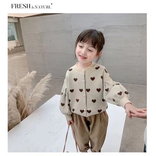 Áo khoác cardigan dệt kim tay dài dáng rộng phong cách phương Tây thời trang cho bé gái