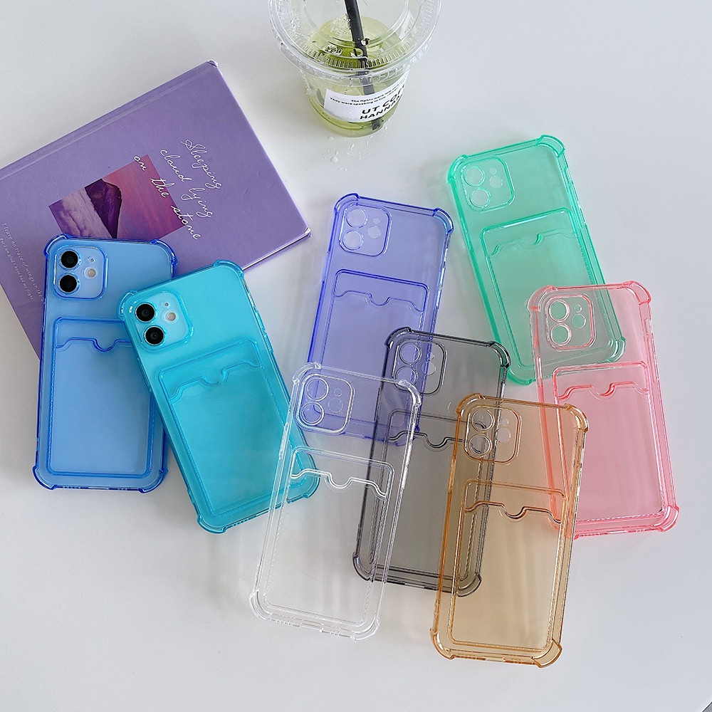 Ốp Điện Thoại Silicon Tpu Mềm Chống Sốc Có Ngăn Đựng Thẻ Bảo Vệ Ống Kính Cho iPhone 11 12 Pro Xs Max X XR 7 8 Plus