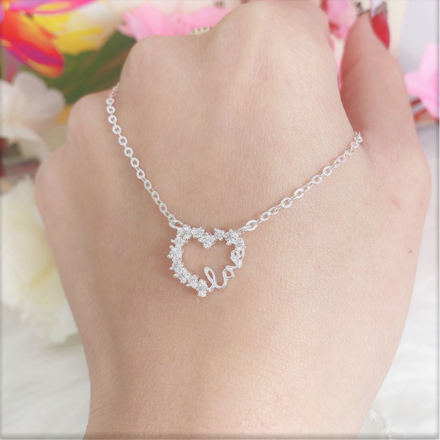 Dây chuyền bạc nữ mặt hình trái tim gắn chữ LOVE, chất liệu bạc ta sang trọng - Trang sức bạc Evasilver