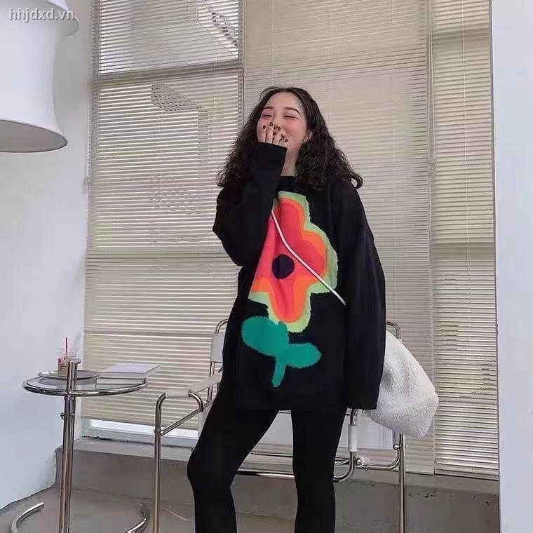 Áo len dệt kim cổ tròn dáng rộng dài trung bình họa tiết hoa thời trang thu đông mới 2021 | BigBuy360 - bigbuy360.vn