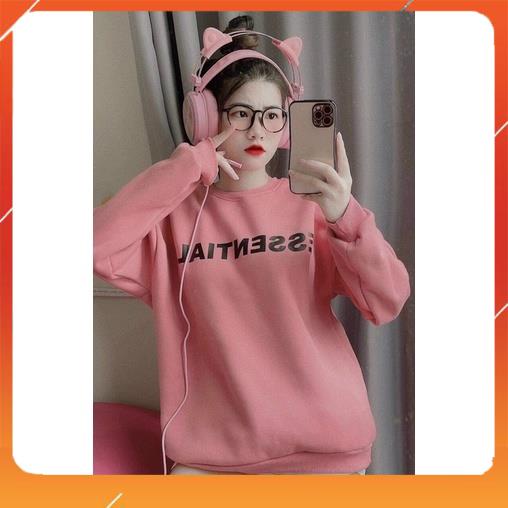 Áo nỉ Sweater nữ in chữ essential from rộng unisex chất nỉ ngoại mềm mịn dày dặn phong cách Hàn Quốc BZ 1123