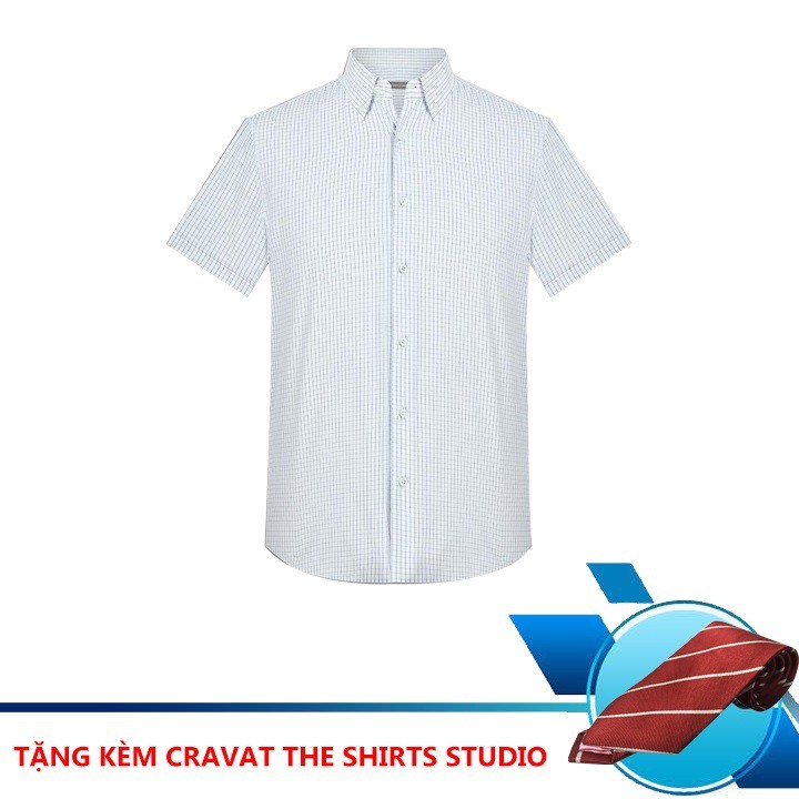 Áo Sơ mi Nam Tay Ngắn Đẹp Họa Tiết Kẻ Sọc Hàn Quốc The Shirts Studio- TD45F6122BL - size 95