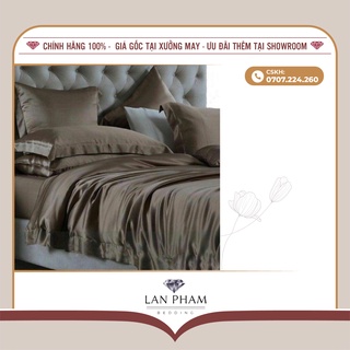 Bộ vỏ chăn ga gối phi lụa 5 món cao cấp mát lạnh lan bedding màu nâu