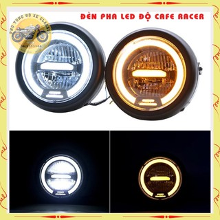 Đèn pha led cao cấp , đèn led pha độ xe máy CAFE RACER gáo sắt sơn đen mặt kính trong suốt